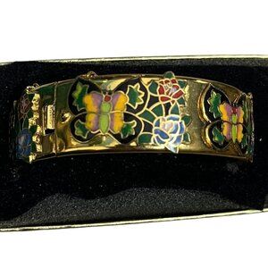 Vintage Artisian Butterfly Chunky Bangle‎ Bracelet Gold Tone Fairycore Hippie